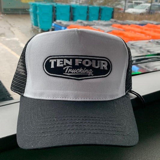 Ten Four Traditional Trucker Cap in White and Black