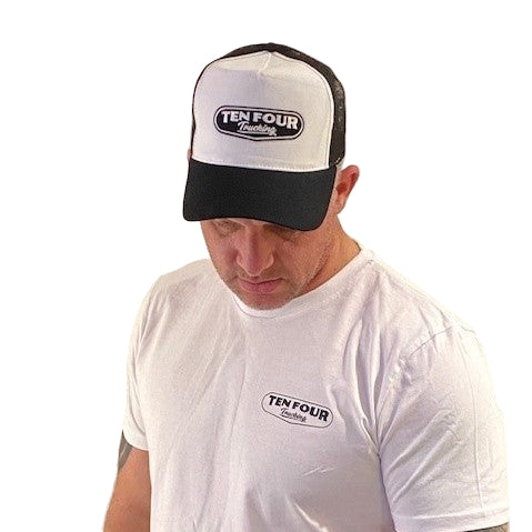Ten Four Traditional Trucker Cap in White and Black