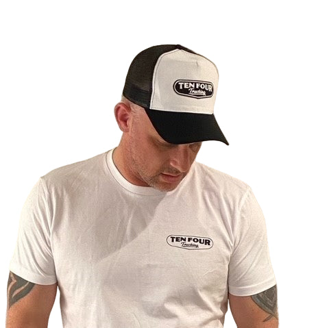 Ten Four Traditional Trucker Cap in White and Black