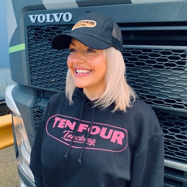Ladies Pink Ten Four Traditional Trucker Hoodie in Black