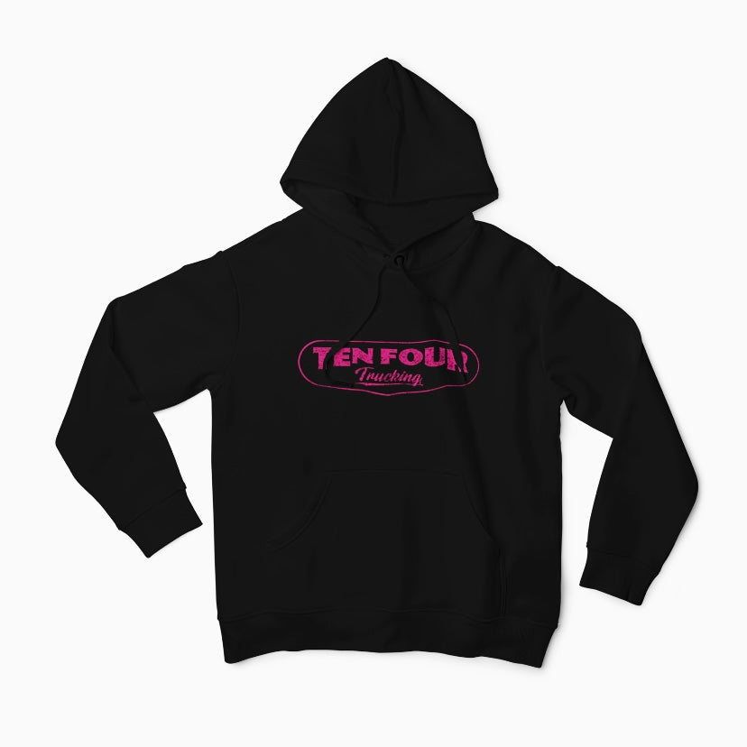 Ladies Pink Ten Four Traditional Trucker Hoodie in Black