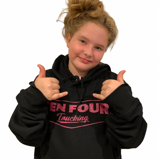 Ladies Pink Ten Four Traditional Trucker Hoodie in Black