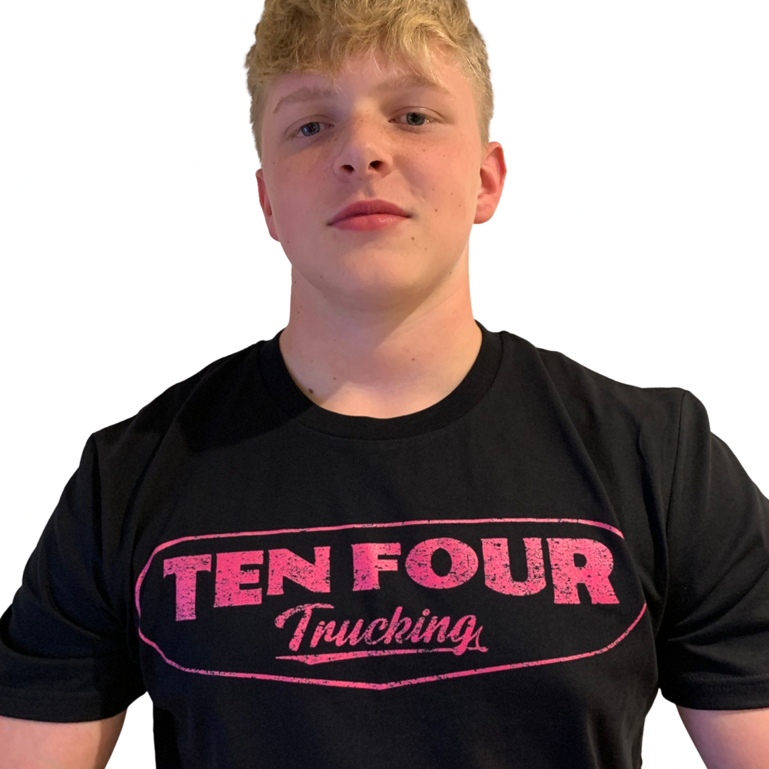 Ladies Pink Ten Four Traditional Trucker T Shirt in Black