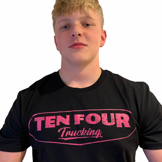Ladies Pink Ten Four Traditional Trucker T Shirt in Black