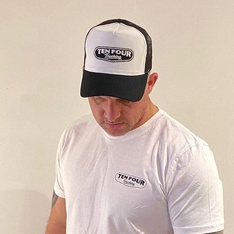 Ten Four Traditional Trucker Cap in White and Black