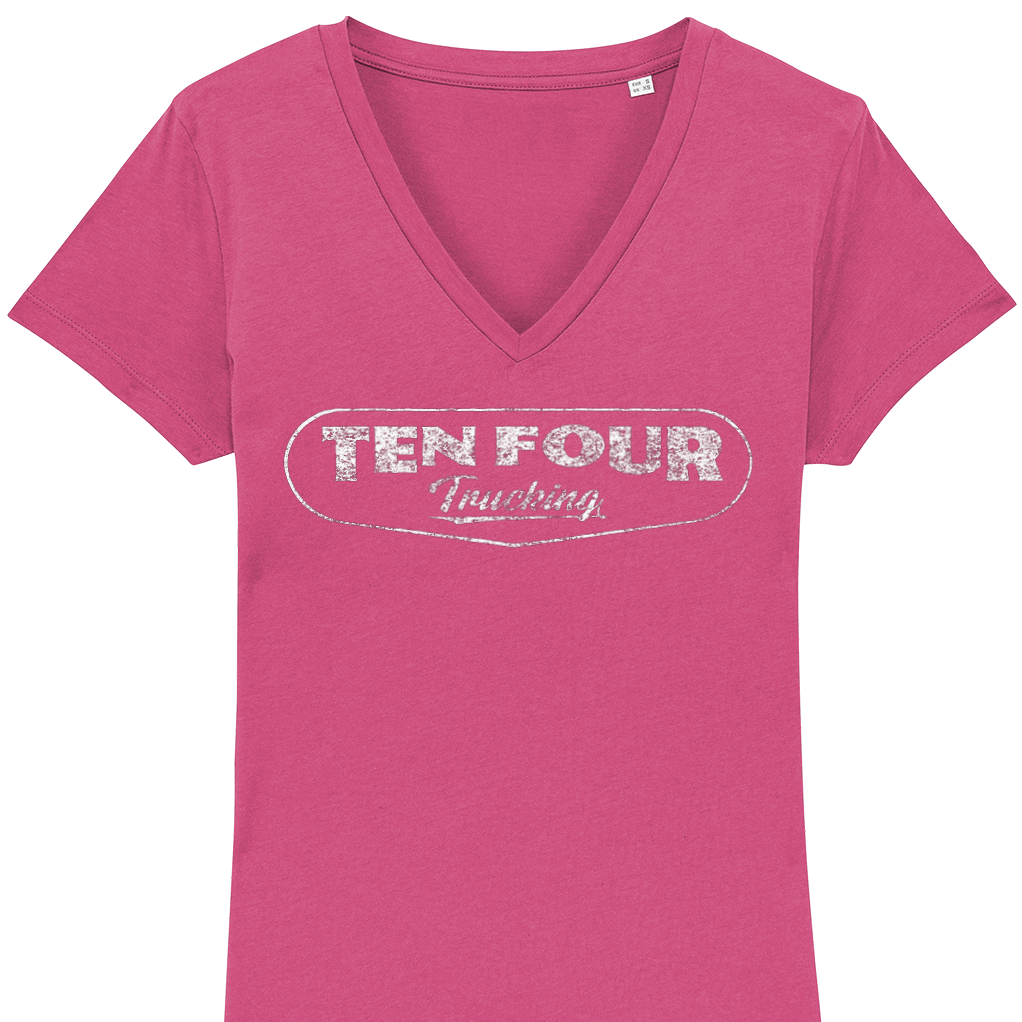 Ladies Ten Four Traditional Fitted Trucker VNeck T Shirt in Pink