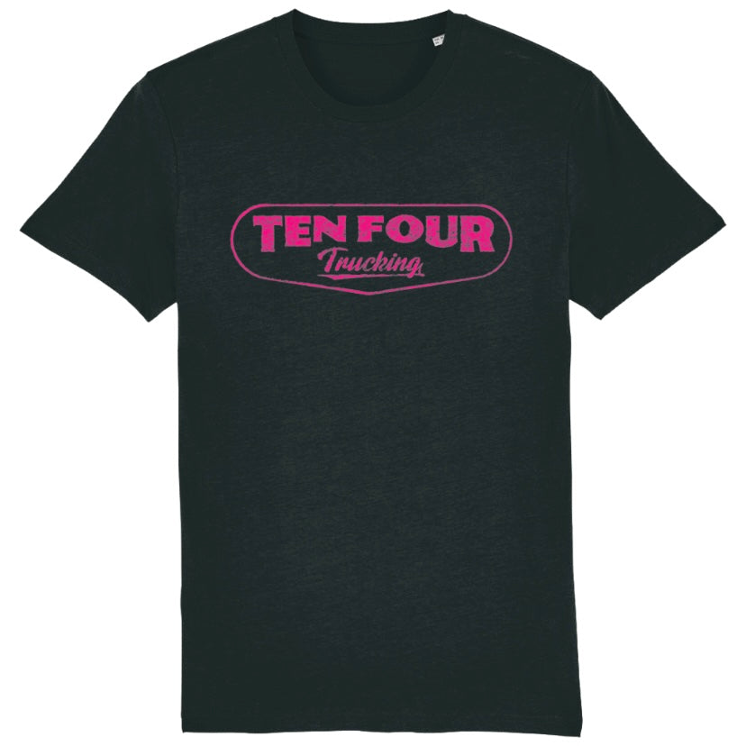 Ladies Pink Ten Four Traditional Trucker T Shirt in Black